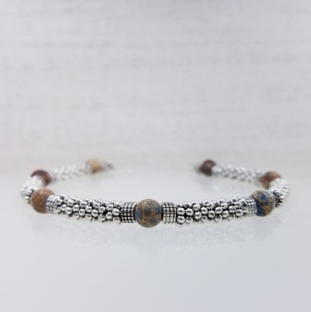 Blue Sea Sediment Jasper Beaded Toggle Bracelet